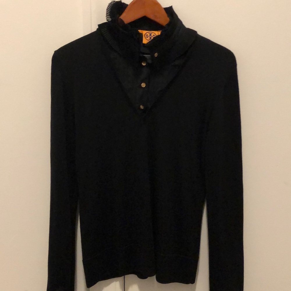 Tory Burch Black Ruffled Collar Sweater